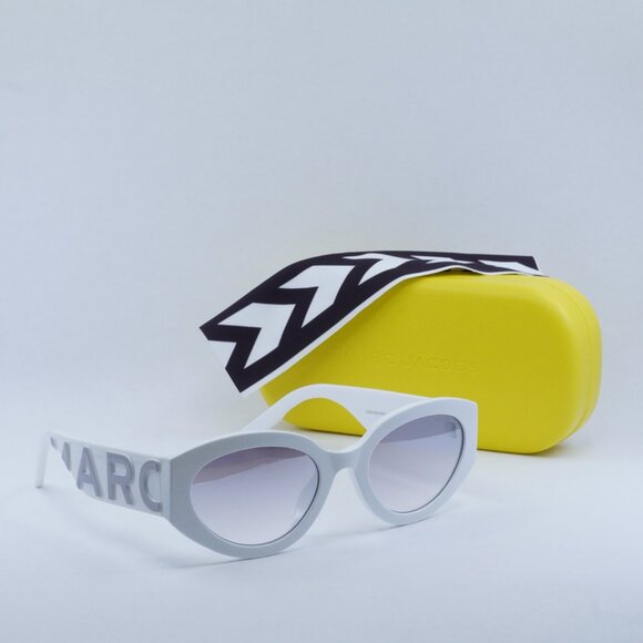 Marc Jacobs MARC694/G/S 0HYMIC Oval Sunglasses - White/Grey/Grey Mirror - Picture 8 of 11